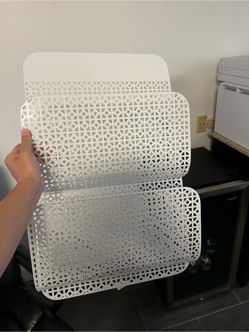 White Decorative Metal Wall Organizer Panel - Geometric Cutout
